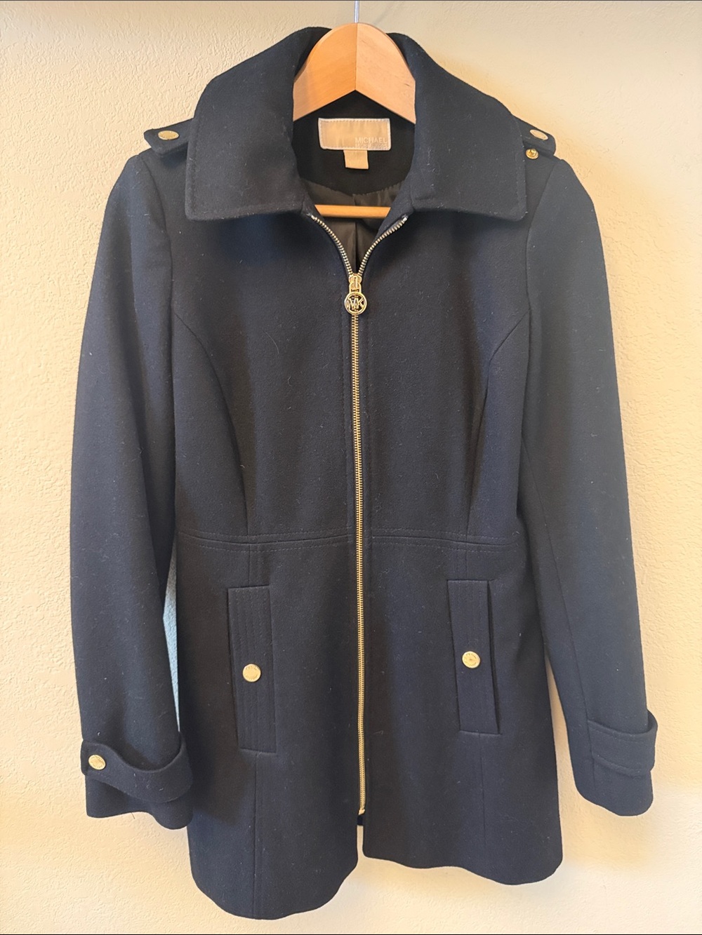 Michael Kors Women's Black Zip Front Wool Coat XS